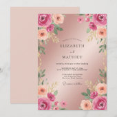 Invitation Mariage Champagne Fuchsia Ranunculus Eucalyptus (Devant / Derrière)