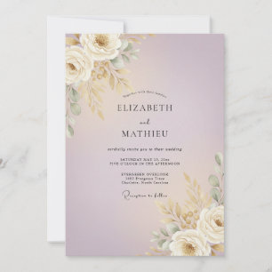 Invitation Mariage Champagne Mauve Pampas Eucalyptus