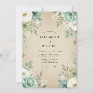 Invitation Mariage Champagne Menthe Feuillage Eucalyptus