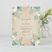 Invitation Mariage Champagne Menthe Feuillage Eucalyptus (Debout devant)