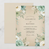 Invitation Mariage Champagne Menthe Feuillage Eucalyptus (Devant / Derrière)