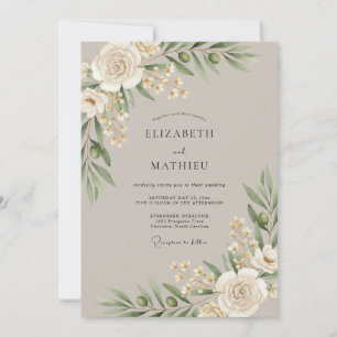 Invitation Mariage Champagne Olive Feuillue