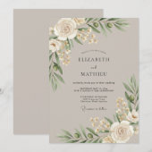 Invitation Mariage Champagne Olive Feuillue (Devant / Derrière)