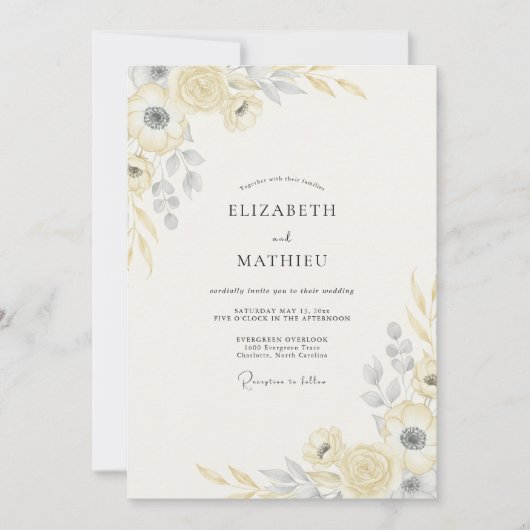 Invitation Mariage Champagne Or Feuillage Eucalyptus Doux (Devant)