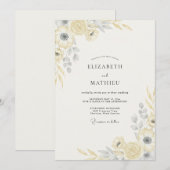 Invitation Mariage Champagne Or Feuillage Eucalyptus Doux (Devant / Derrière)