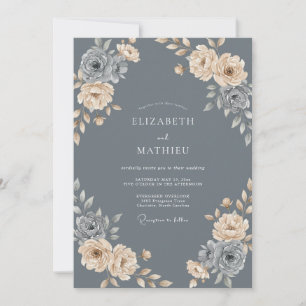 Invitation Mariage Champagne Pétale Ardoise