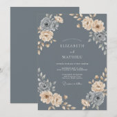 Invitation Mariage Champagne Pétale Ardoise (Devant / Derrière)