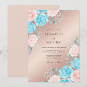 Invitation Mariage Champagne Pétale Céruléen (Devant / Derrière)