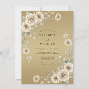 Invitation Mariage Champagne Pivoine Ivoire
