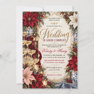 Invitation Mariage Champagne Poinsettia de Noël