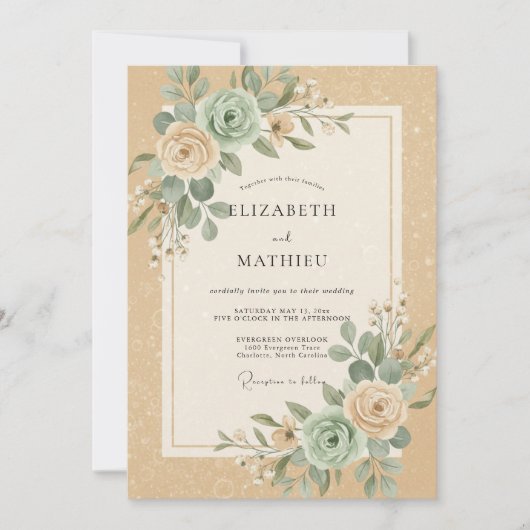 Invitation Mariage Champagne Renoncule Eucalyptus (Devant)