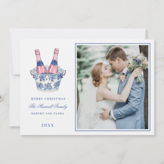 Invitation Mariage champagne rose et bleu (Devant)