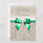Invitation Mariage Champagne Sequins Shamrock Green Bow (Devant)