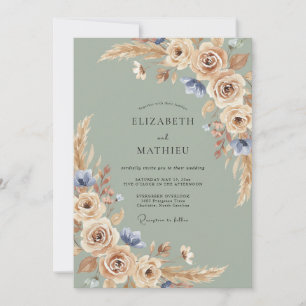 Invitation Mariage Champagne Taupe Pampas Eucalyptus
