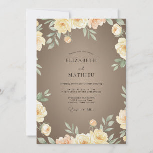 Invitation Mariage Champagne Taupe Ranunculus Eucalyptus