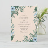 Invitation Mariage Champagne Teal Feuillage Eucalyptus (Debout devant)