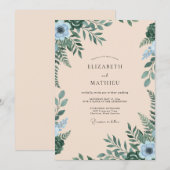Invitation Mariage Champagne Teal Feuillage Eucalyptus (Devant / Derrière)