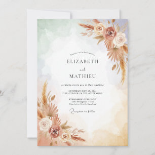 Invitation Mariage Champagne Terre Cuite Pampa Eucalyptus