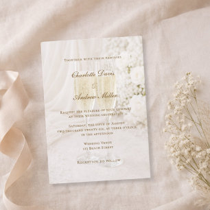 Invitation Mariage Champagne Tissu Doux Drapés