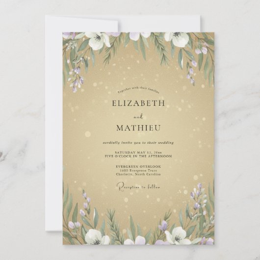 Invitation Mariage Champagner Fleur Sauvage Violette (Devant)