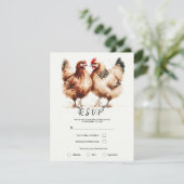 Invitation Mariage Champêtre à l'Aquarelle Poulets Bruns (Debout devant)