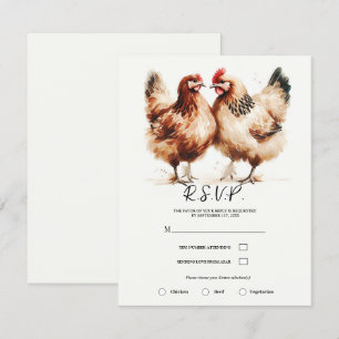Invitation Mariage Champêtre à l'Aquarelle Poulets Bruns