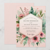 Invitation Mariage Champêtre à l'Aquarelle Rose (Devant / Derrière)