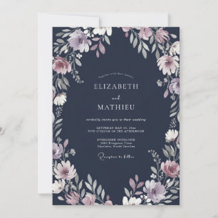Invitation Mariage Champêtre à Minuit Améthyste et Fleur Sauv