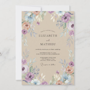 Invitation Mariage Champêtre Améthyste Champagne