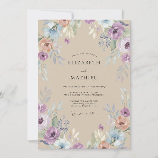 Invitation Mariage Champêtre Améthyste Champagne (Devant)