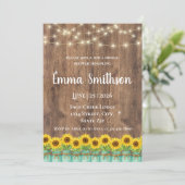 Invitation Mariage champêtre au tournesol et au pot de grès (Debout devant)