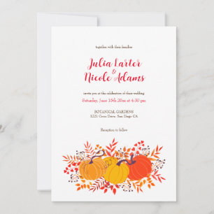 Invitation Mariage champêtre automnal aux motifs floraux et c