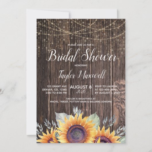 Invitation Mariage champêtre automnal avec tournesols sur boi (Devant)