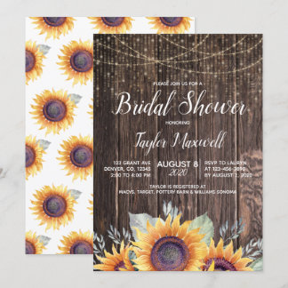 Invitation Mariage champêtre automnal avec tournesols sur boi