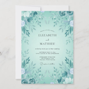 Invitation Mariage champêtre aux feuilles de menthe aqua