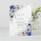 Invitation Mariage Champêtre aux Fleurs Bleues (Debout devant)
