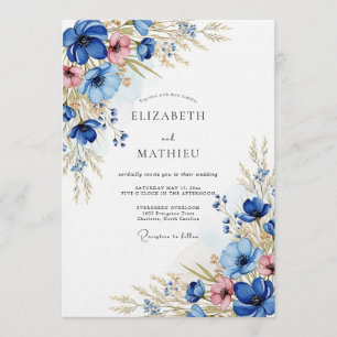 Invitation Mariage Champêtre aux Fleurs Bleues