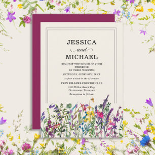 Invitation Mariage champêtre aux fleurs sauvages aquarelle