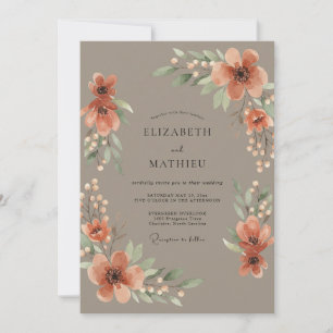 Invitation Mariage Champêtre aux Fleurs Sauvages et Terre Cui