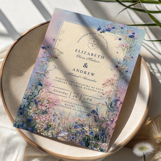Invitation Mariage Champêtre aux Fleurs Sauvages Pastel