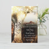 Invitation Mariage champêtre avec arbre sculpté et guirlandes (Debout devant)