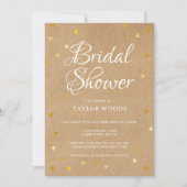 Invitation Mariage champêtre avec coeurs dorés et confettis (Devant)