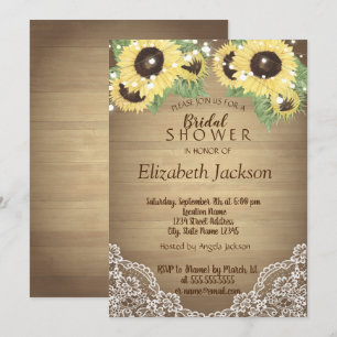 Invitation Mariage champêtre avec tournesols, dentelle et gui