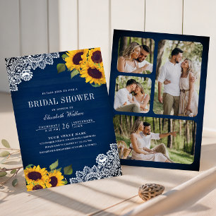 Invitation Mariage champêtre avec tournesols et dentelle en b
