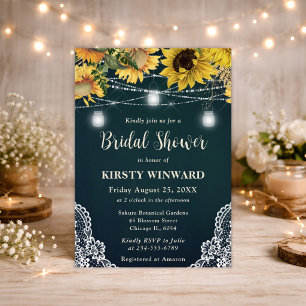 Invitation Mariage champêtre avec tournesols et lumières de j