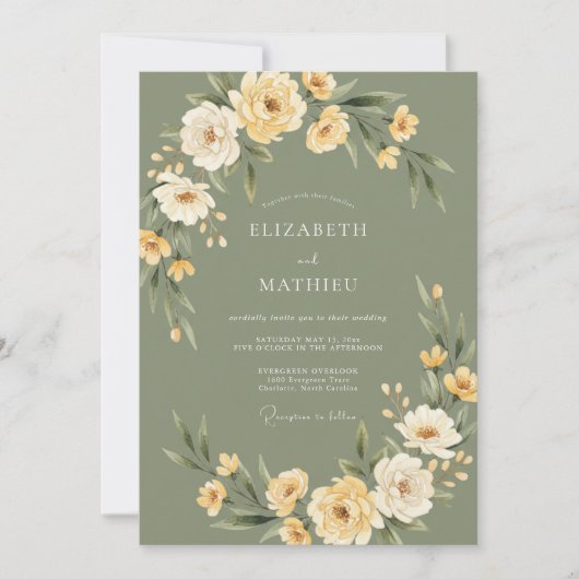 Invitation Mariage champêtre bio vert sauge (Devant)
