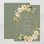 Invitation Mariage champêtre bio vert sauge (Devant / Derrière)