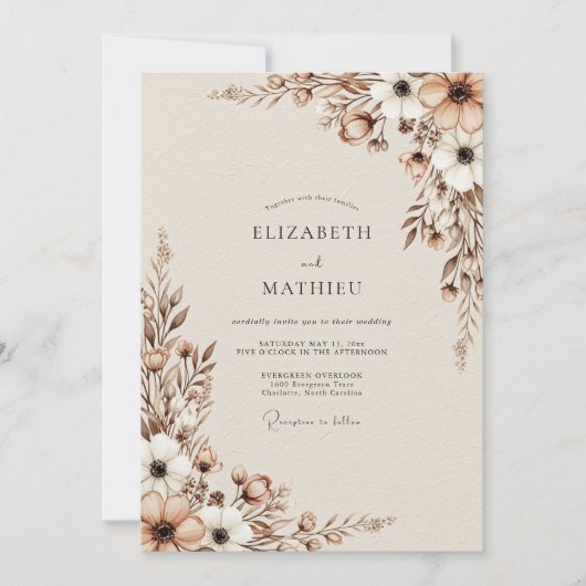 Invitation Mariage champêtre bois beige (Devant)