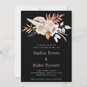 Invitation Mariage champêtre botanique floral noir rustique