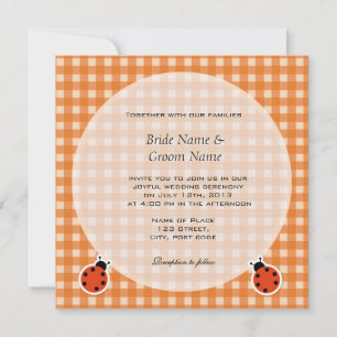 Invitation Mariage champêtre charmant à carreaux et coccinell